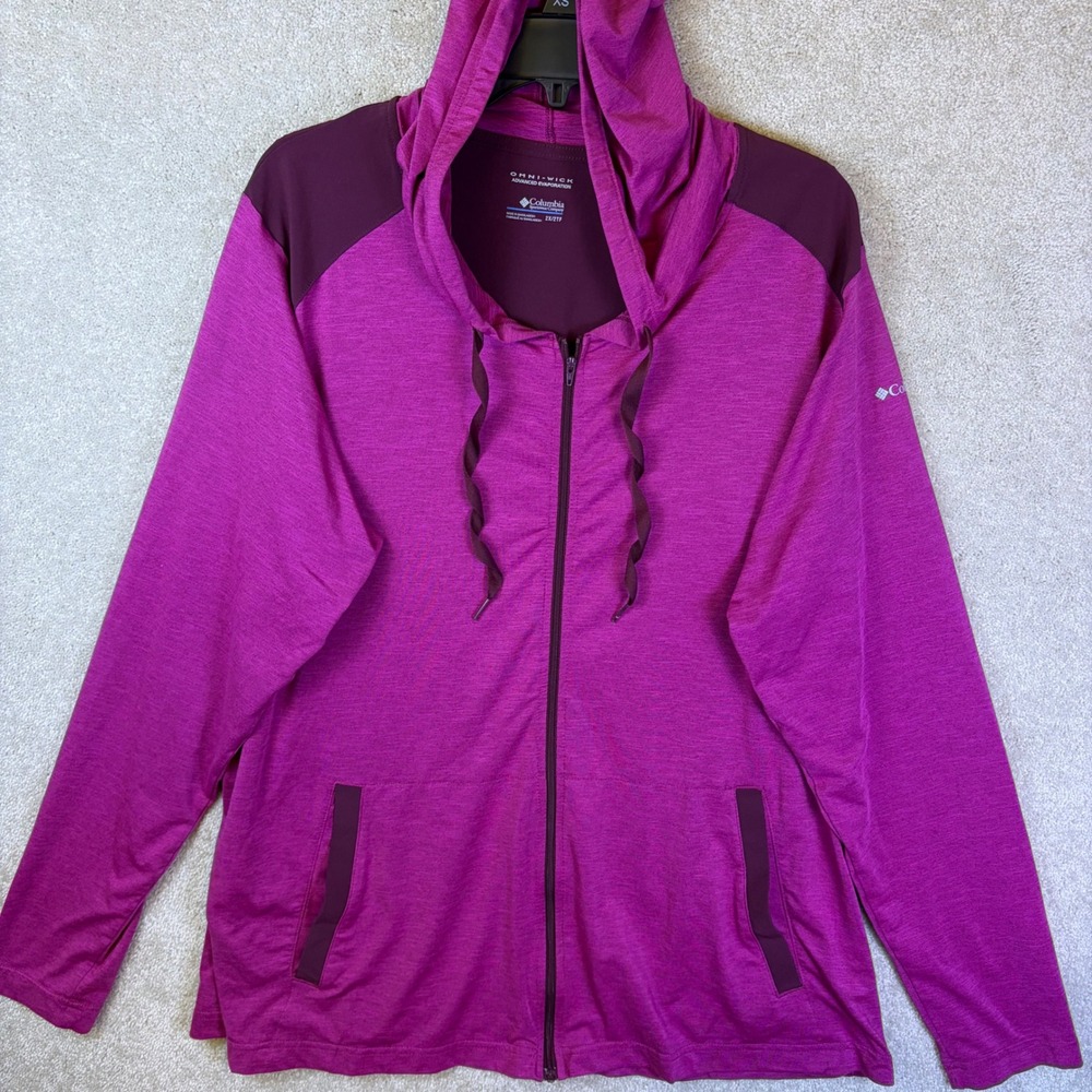 Columbia Hoodie Women 2X Purple Omni-Wick Full Zip Lightweight Activewear Hiking